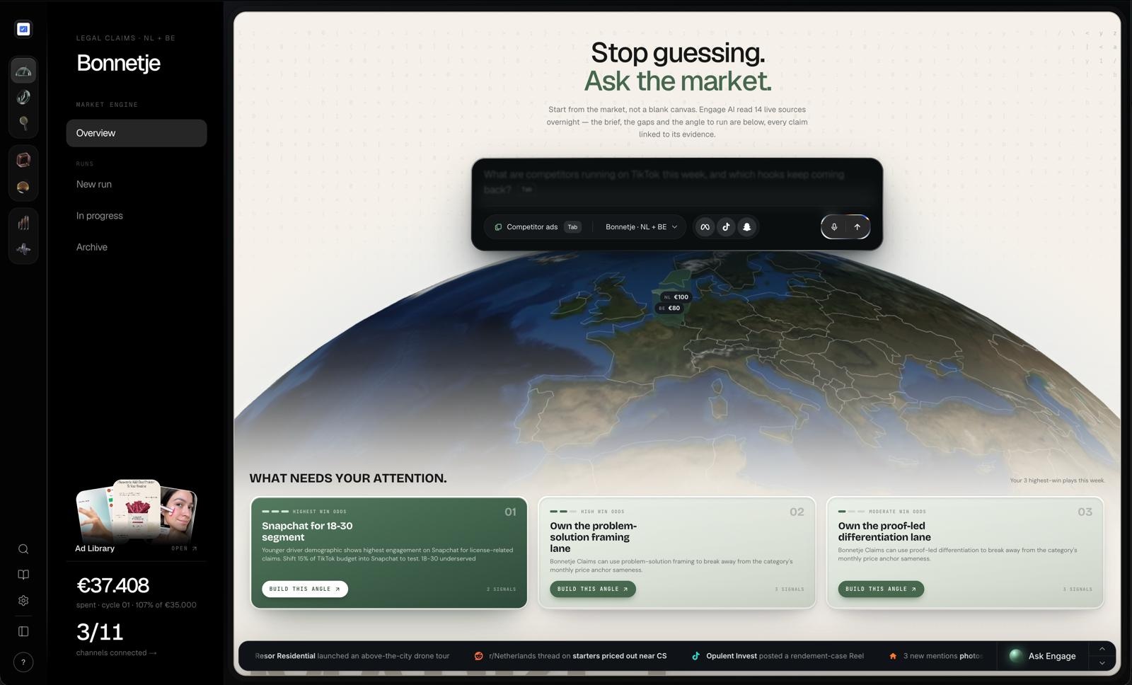 Engage, de Marketing Engine: het dashboard, hier voor Bonnetje